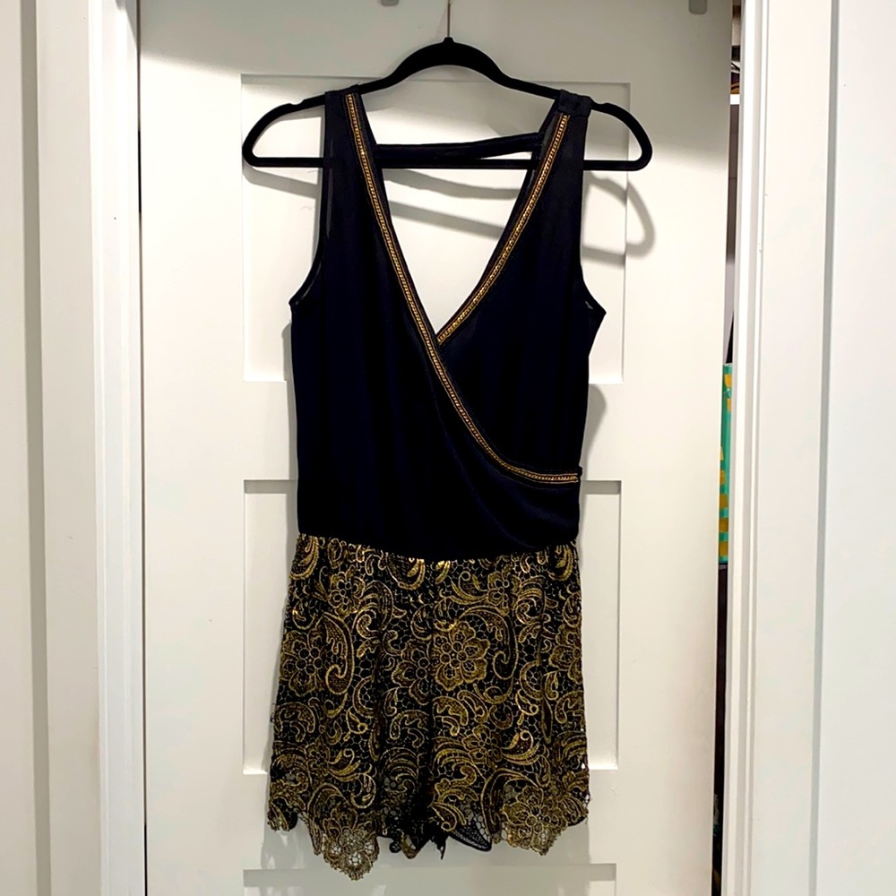 Sexy romper for women black with gold lace shorts
